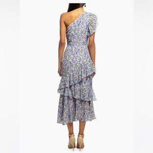 Shoshanna Women's Priya One Shoulder Ruffle Midi Dress NWT